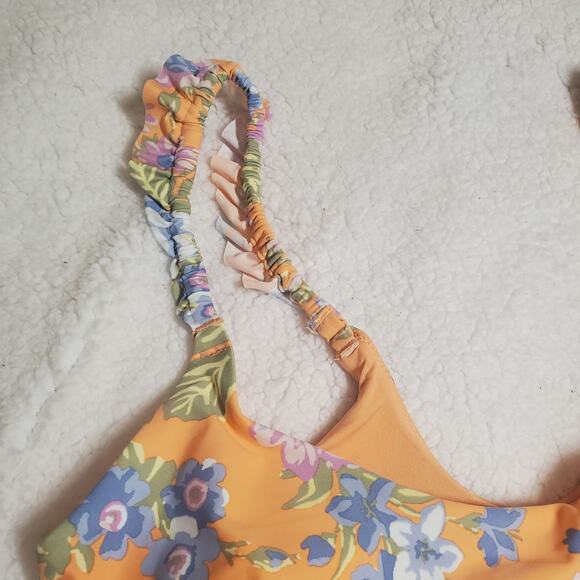 Aerie Orange Floral Bikini Scoop Top Women's Extra Large Ruffle Flutter NWT - Picture 7 of 13